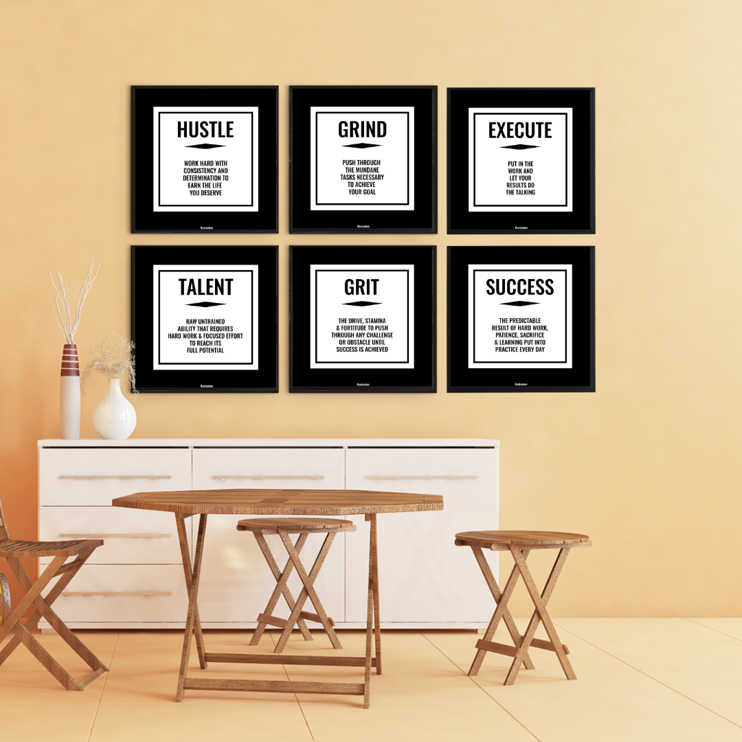 Hustle Grind Execute Talent Grit Success- Set Of 6 Framed Posters Home Office Decor - nautunkee.com