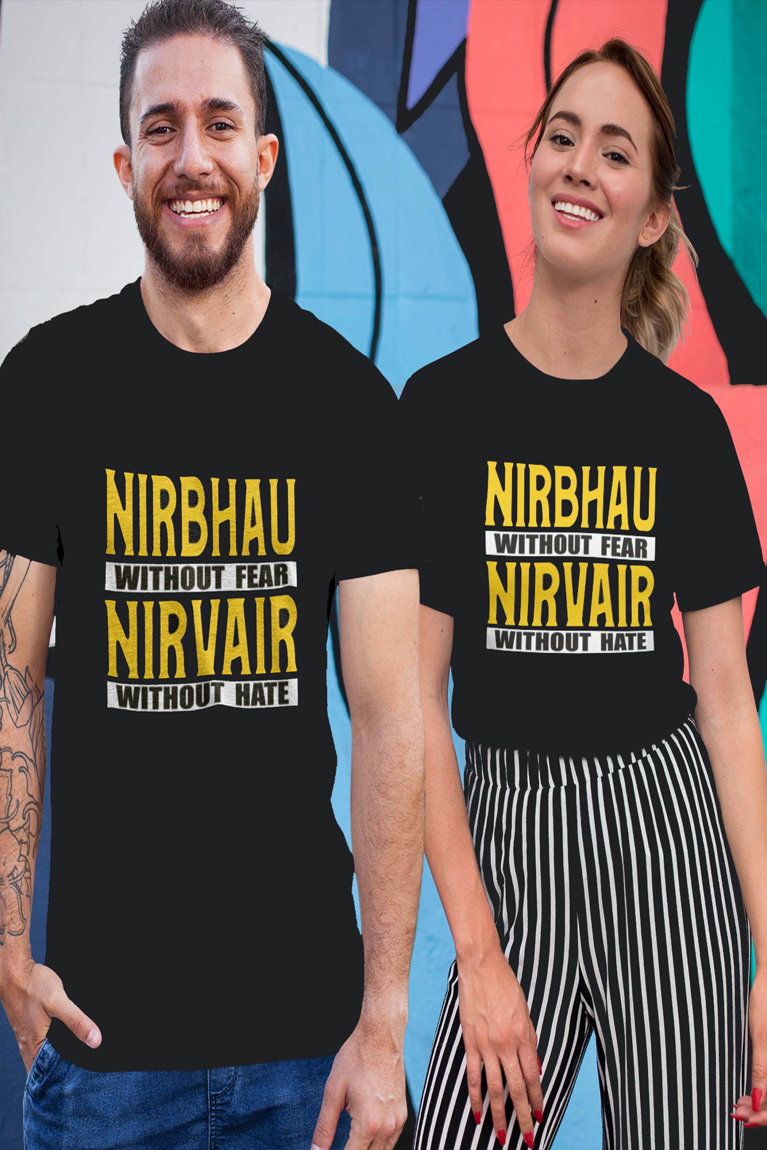 Nirbhau nirvair punjabi couple t-shirt- nautunkee.com