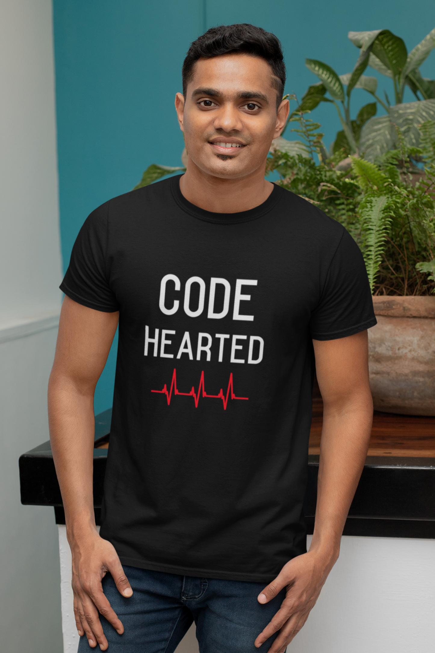 Code Hearted Men Half Sleeve Round Neck T-Shirt