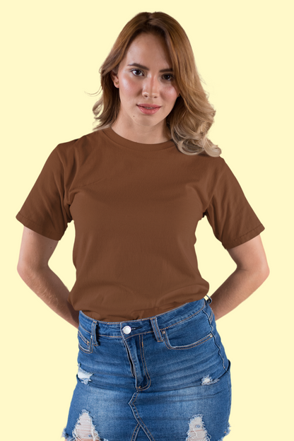 plain brown crew neck t-shirt for women - nautunkee.com