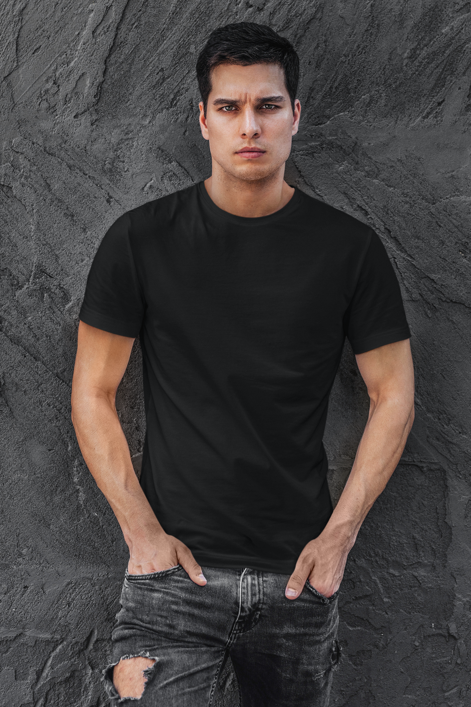 Black t sales shirt on guy