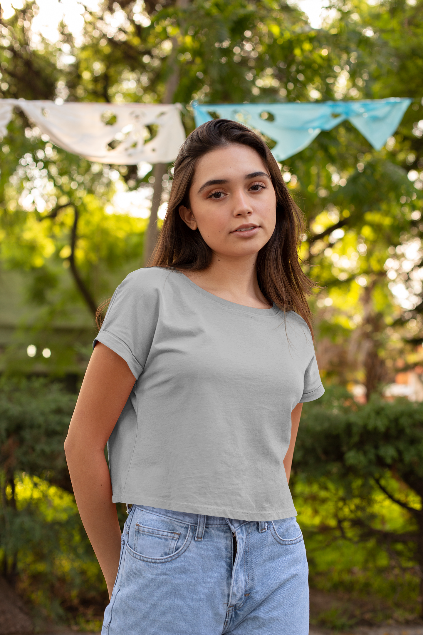 Plain Melange Grey - Women Crop Top