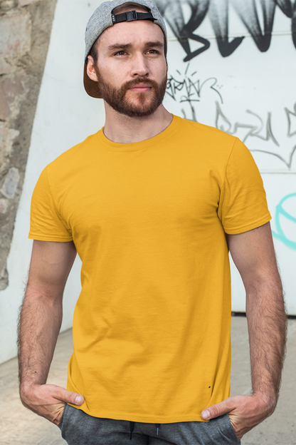 plain golden yellow half sleeve men's t-shirt online in India - nautunkee.com