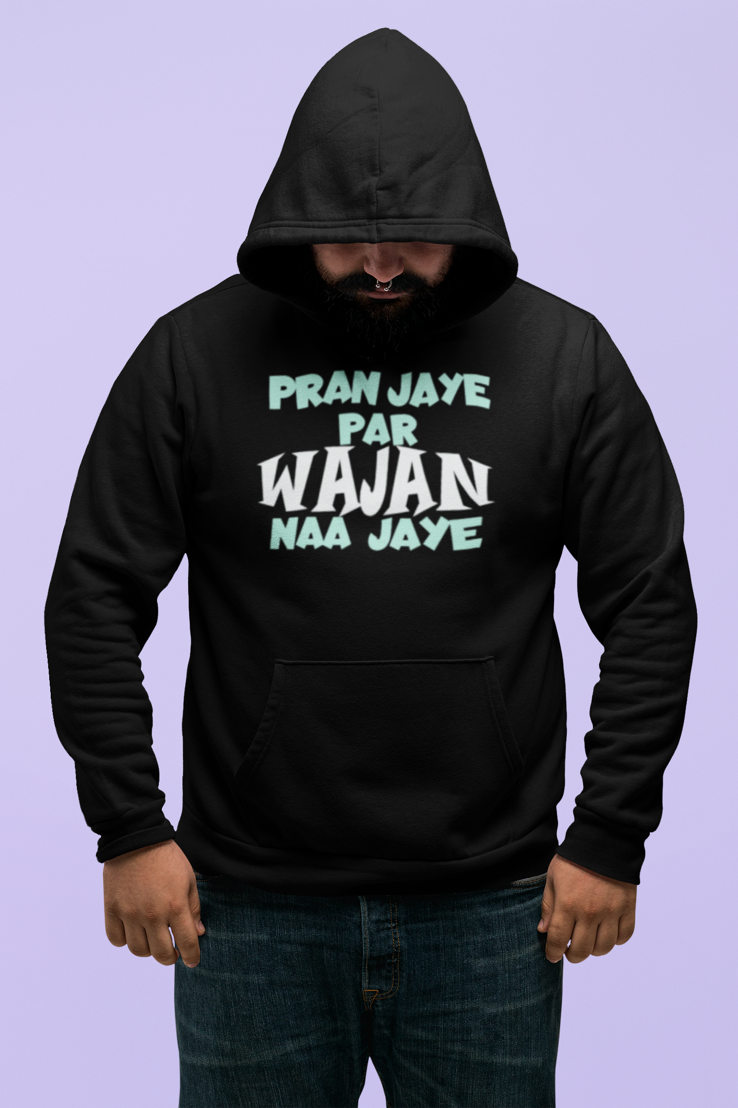 Pran Jaye Par Wajan Naa Jaye Printed Black Hoodie For Men
