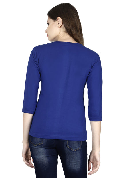 Plain Royal Blue | Women 3/4 Sleeve Round Neck T-Shirt